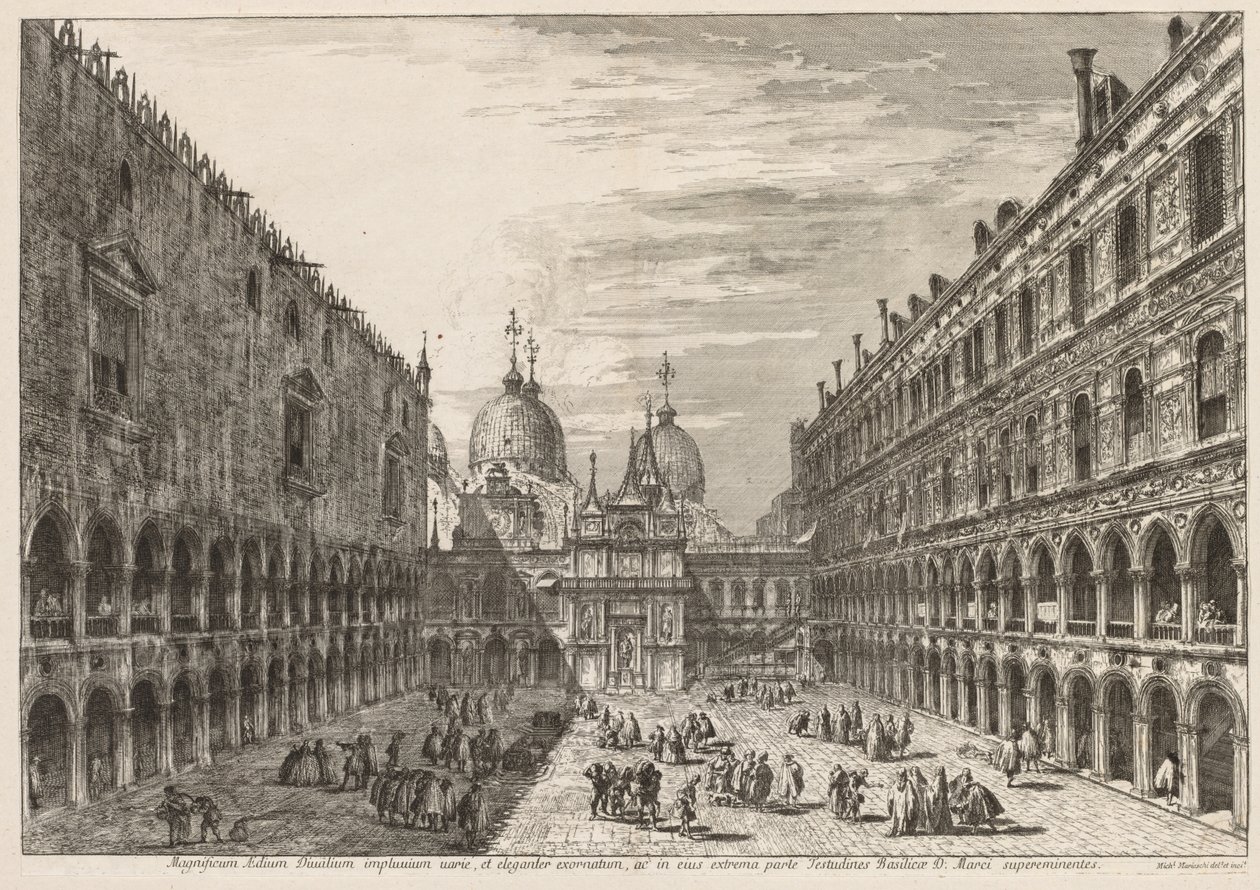 Velence látképe: A hercegi palota udvara, 1741. alkotó: Michele Marieschi