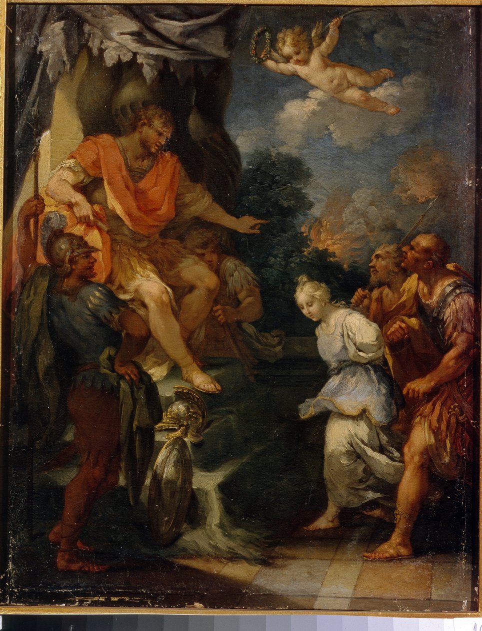 Mártír a prokonzul előtt. (Keresztényüldözés a Római Birodalomban). Michele Rocca festménye (1670 körül-1751 körül), olaj, vászon. Olasz művészet (Parma), 17.-18. század vége, barokk művészet. Lett Köztársaság Állami Külföldi Művészeti Múzeuma, Riga (Lett alkotó: Michele Rocca