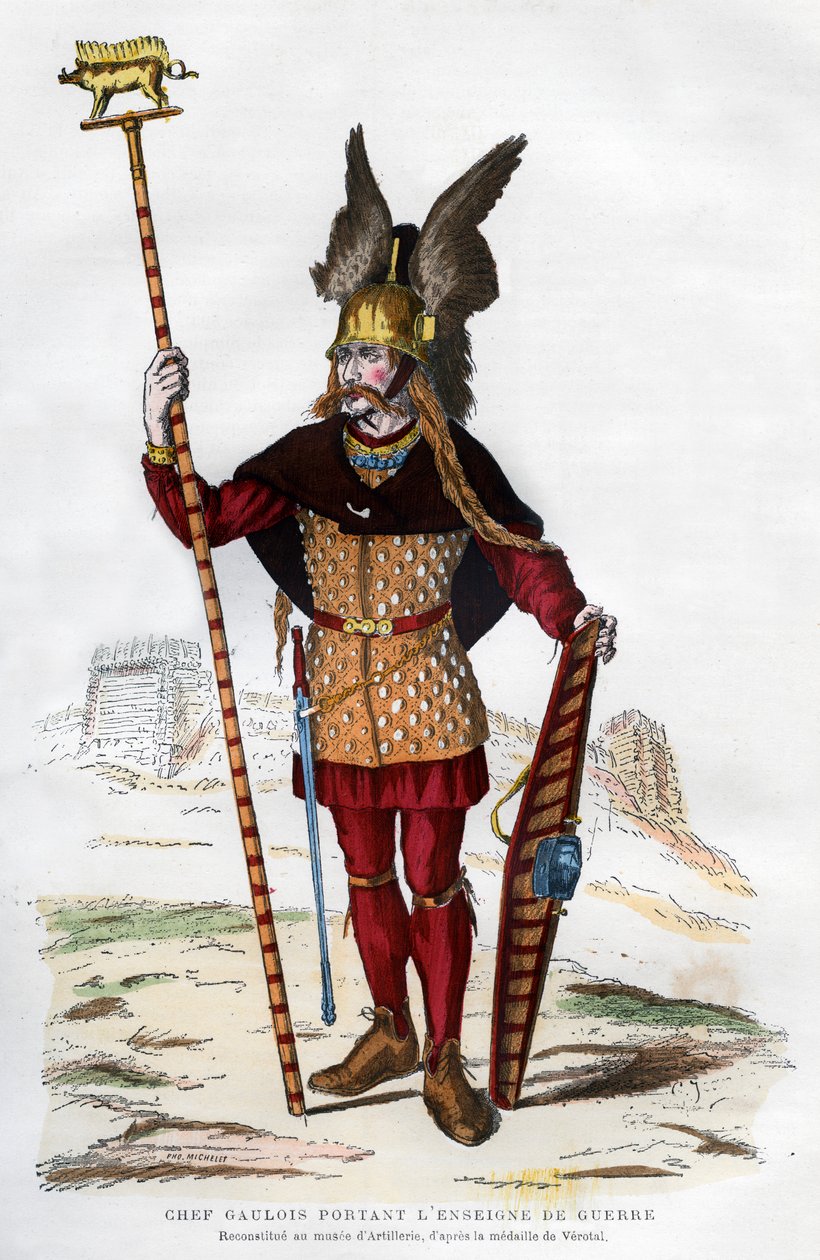 Gallia főnök csataruhában, zászlót hordozó, 1882-1884. alkotó: Michelet