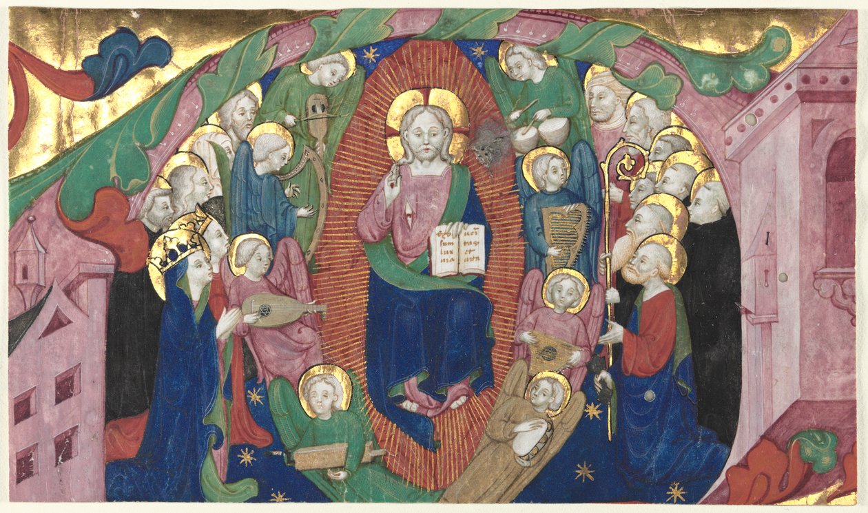 Történeti iniciálé töredéke egy kóruskönyvből: Krisztus felségben, c. 1400. alkotó: Michelino Molinari da Besozzo