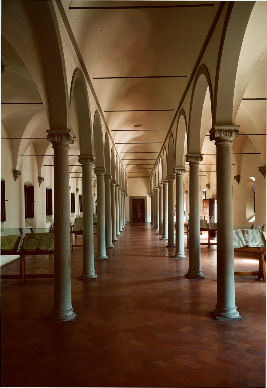 A firenzei San Marco (Szent Márk) kolostor könyvtára, Olaszország. Michelozzo di Bartolommeo Michelozzi, Michelozzo Michelozzi (Firenze 1396-1472) építészete alkotó: Michelozzo di Bartolommeo