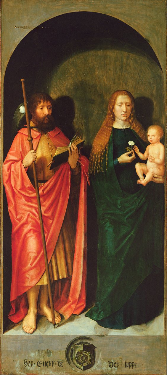 Madonna és gyermeke idősebb Jakab apostollal a Szent Antal-oltár bal oldali külső szárnyából, 1517-1518 körül (olaj és tempera a panelen) alkotó: Michiel Sittow