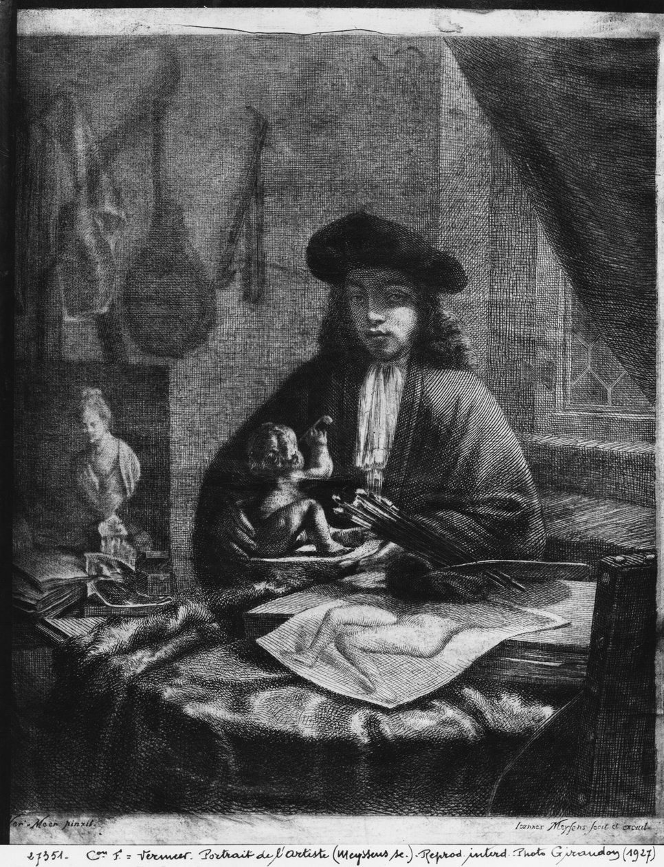Egy fiatal művész portréja, Johannes Meyssens (1612-70) metszete alkotó: Michiel van Musscher