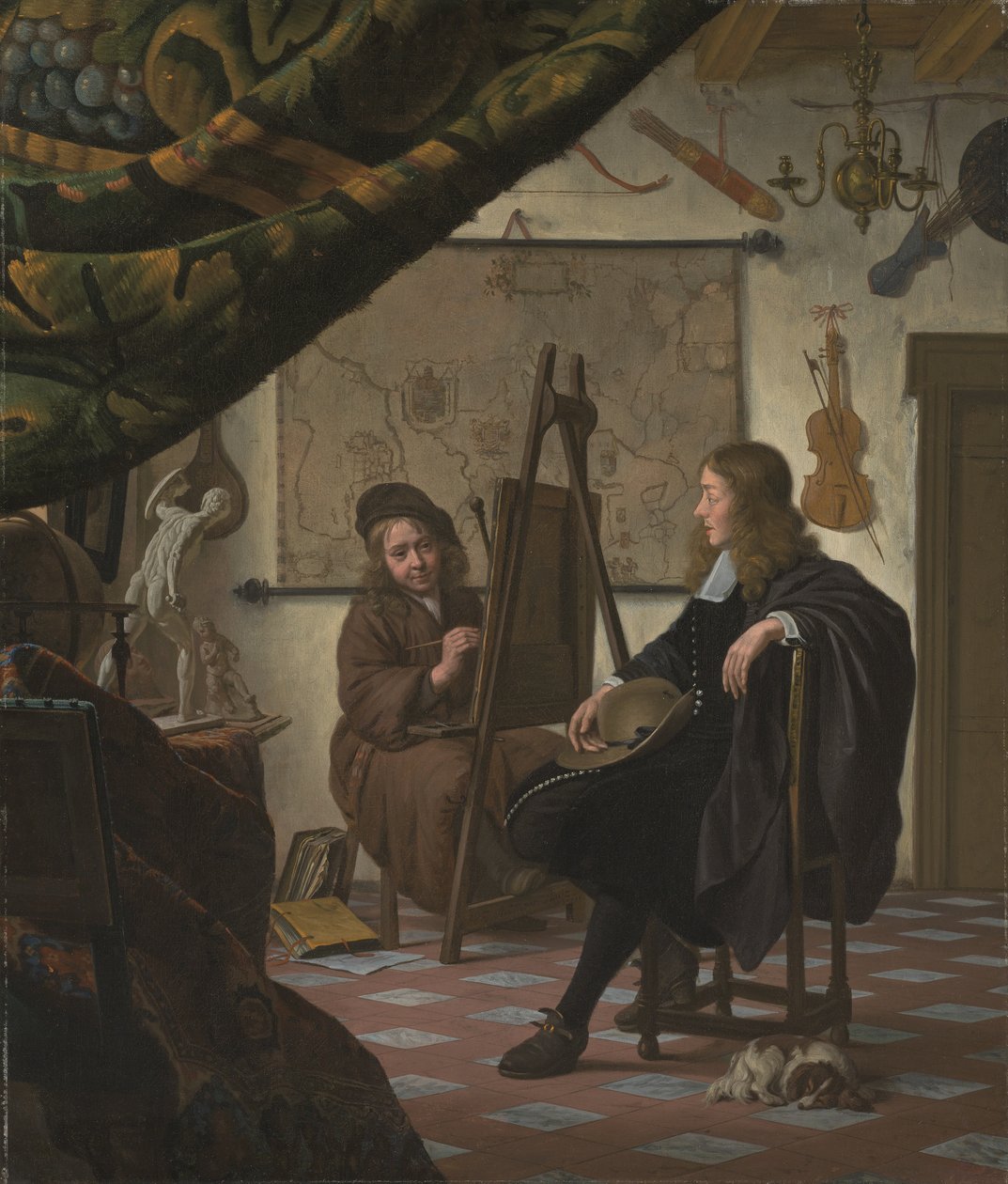 A művész önarcképe a műtermében alkotó: Michiel van Musscher