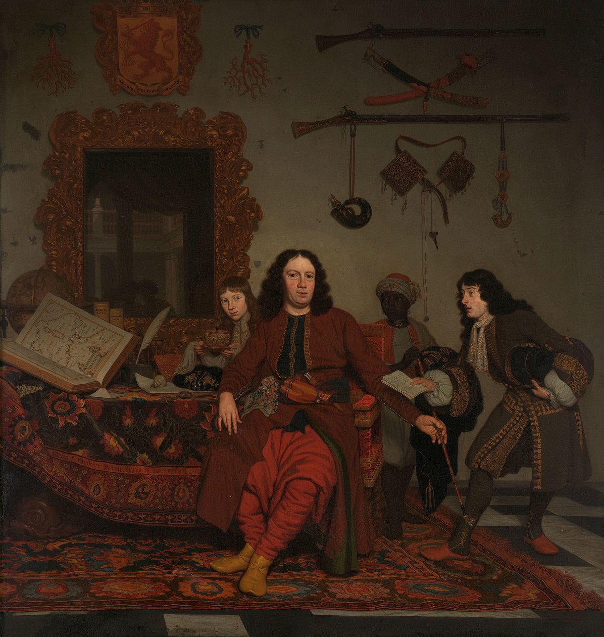 Thomas Hees és szolgája Thomas és unokaöccsei, Jan és Andries Hees Thomas Hees (szül. 1634/35), Algír, Tunisz és Tripoli államok főbiztosának és unokaöccseivel Jan (szül. 1670/71) és Andries (sz. 1.) portréja. alkotó: Michiel van Musscher