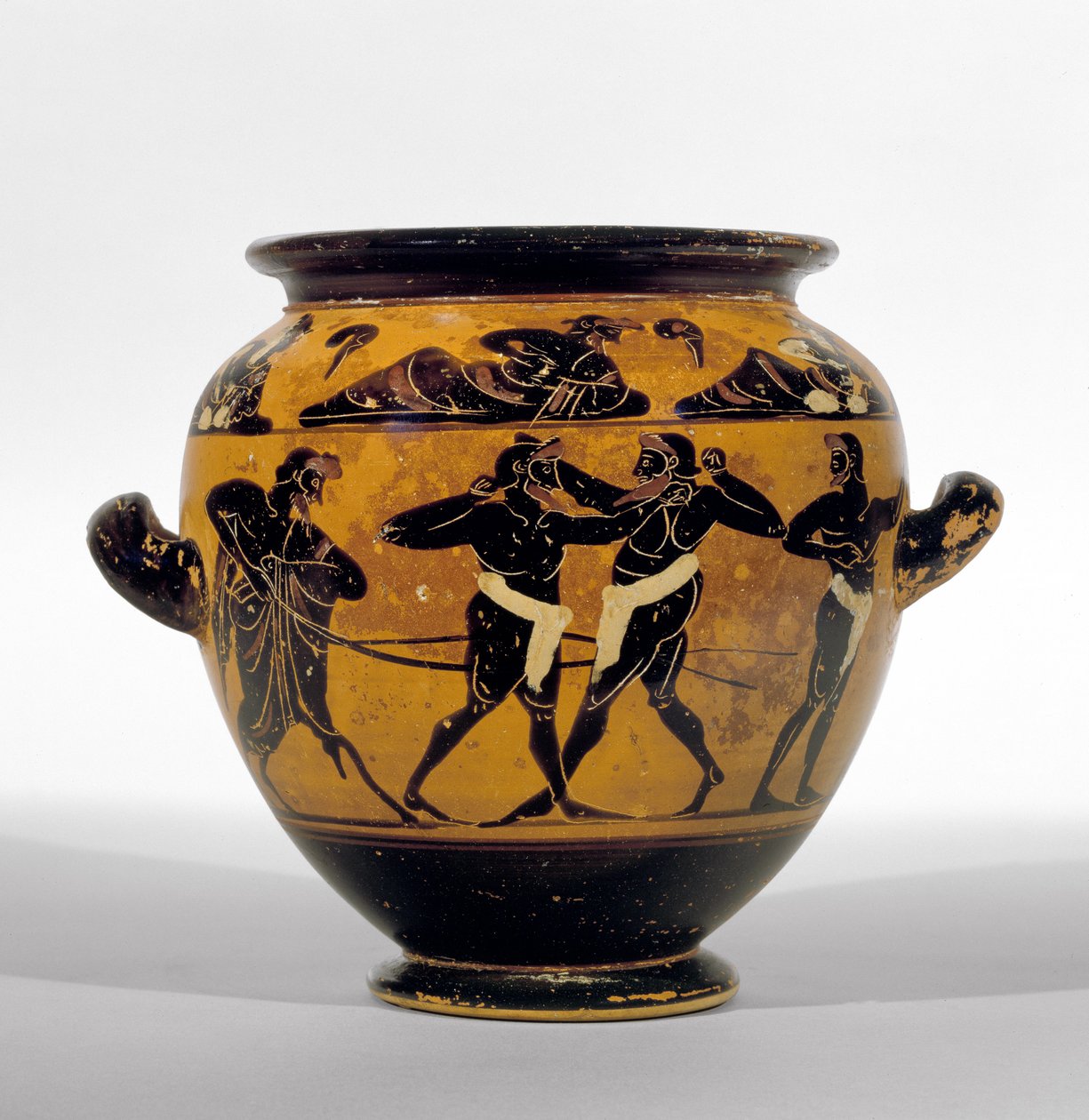 Bokszolókat ábrázoló padlásfekete figurák, Kr.e. 520-500 körül (kerámia) (lásd még: 100575) alkotó: Michigan painter