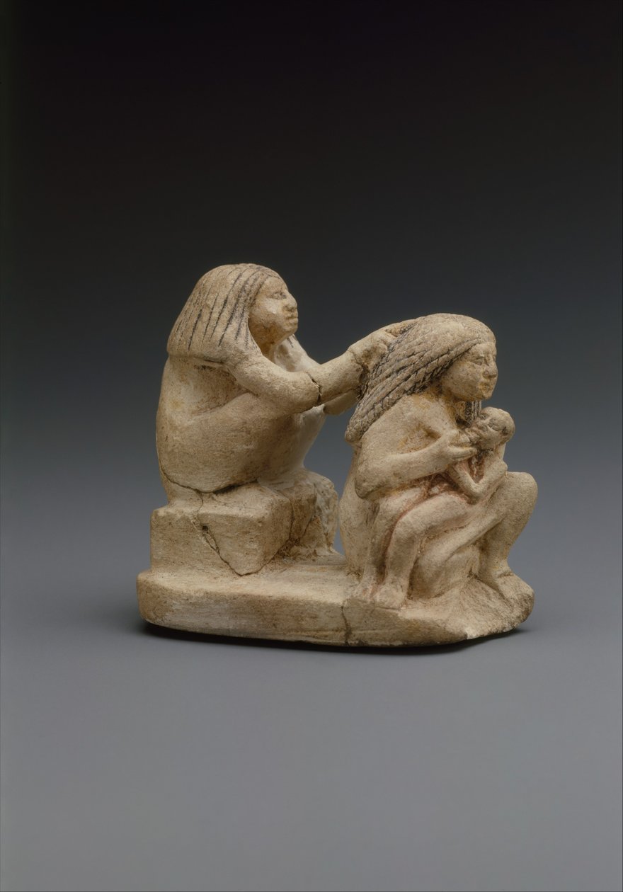 Két nő és egy gyerek csoportja, ie 1981-1500 körül (Mészkő, festék) alkotó: Middle Kingdom Egyptian