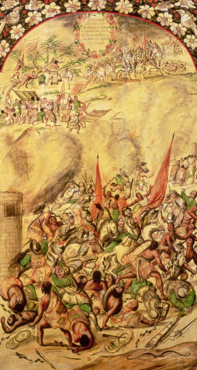 Mexikó meghódítása: a spanyolok visszavonulása, 1520. július 1., 1698 alkotó: Miguel and Juan Gonzalez