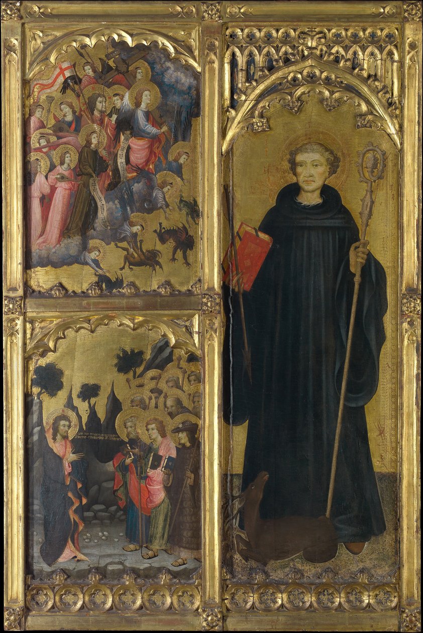 Szent Giles Krisztussal győzedelmeskedik a Sátán és az Apostolok Küldetésén, kb. 1408. alkotó: Miguel Alcaniz
