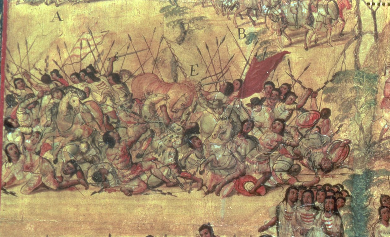Csata Cholula városában a spanyolok és az indiánok között 1519 októberében alkotó: Miguel Gonzalez