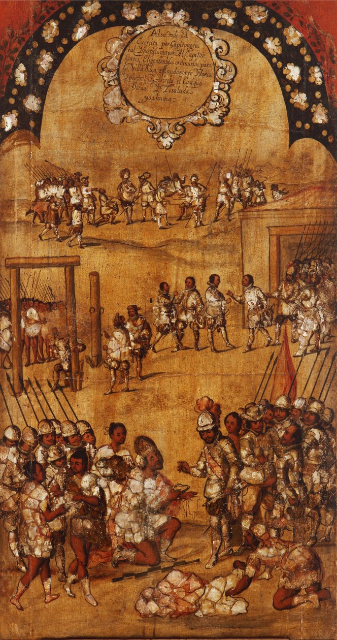 Mexikó hódítása, III. panel, 1696-1715 körül (festés fára) alkotó: Miguel Gonzalez