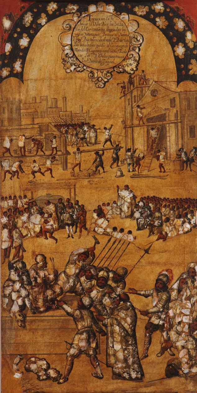 Mexikó hódítása, IV. panel, 1696-1715 körül (festés fára) alkotó: Miguel Gonzalez
