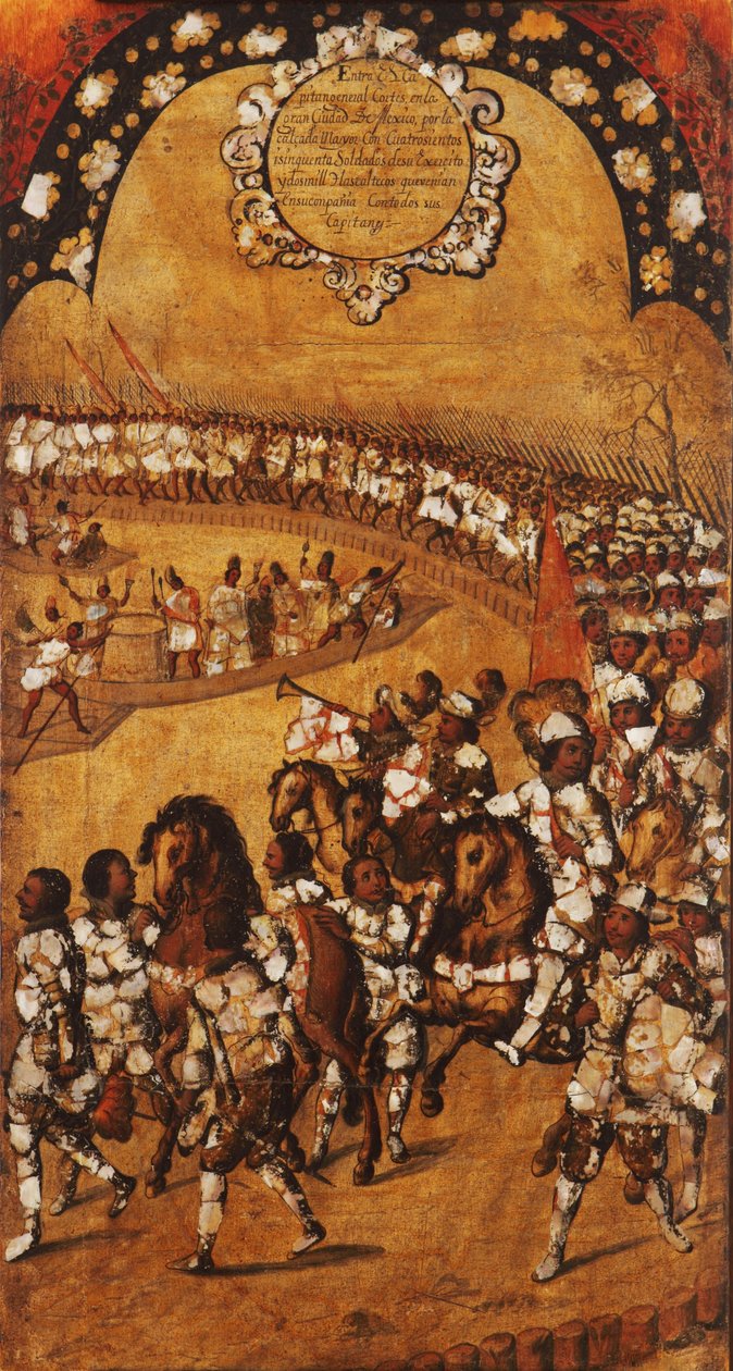 Mexikó hódítása, IX. panel, 1696-1715 körül (festés fára) alkotó: Miguel Gonzalez