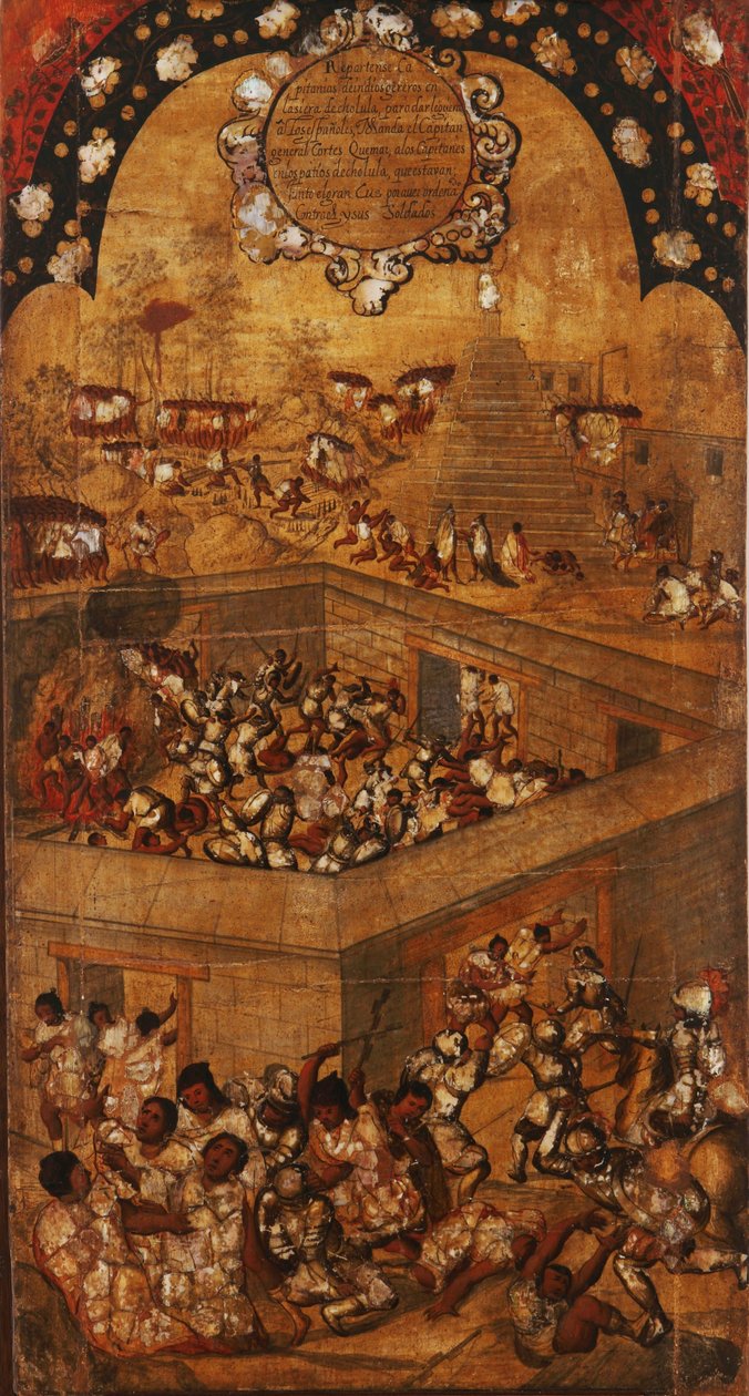 Mexikó hódítása, VII. panel, 1696-1715 körül (festés fára) alkotó: Miguel Gonzalez