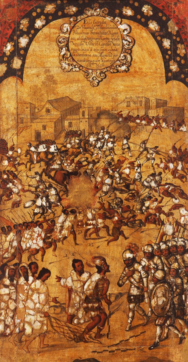Mexikó hódítása, V. panel, 1696-1715 körül (festés fára) alkotó: Miguel Gonzalez