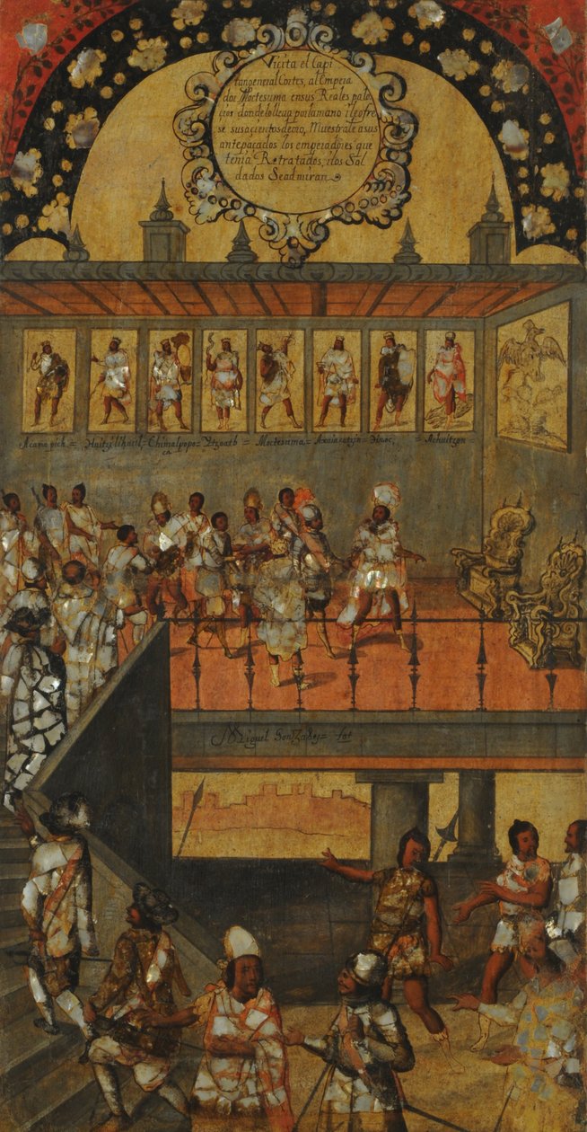 Mexikó hódítása, XII. panel, 1696-1715 körül (festés fára) alkotó: Miguel Gonzalez