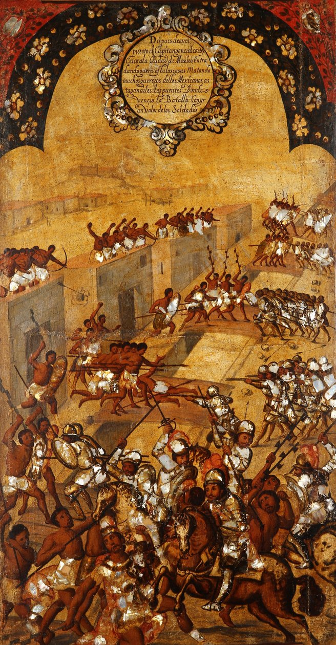 Mexikó hódítása, XX. panel, 1696-1715 körül (festés fára) alkotó: Miguel Gonzalez