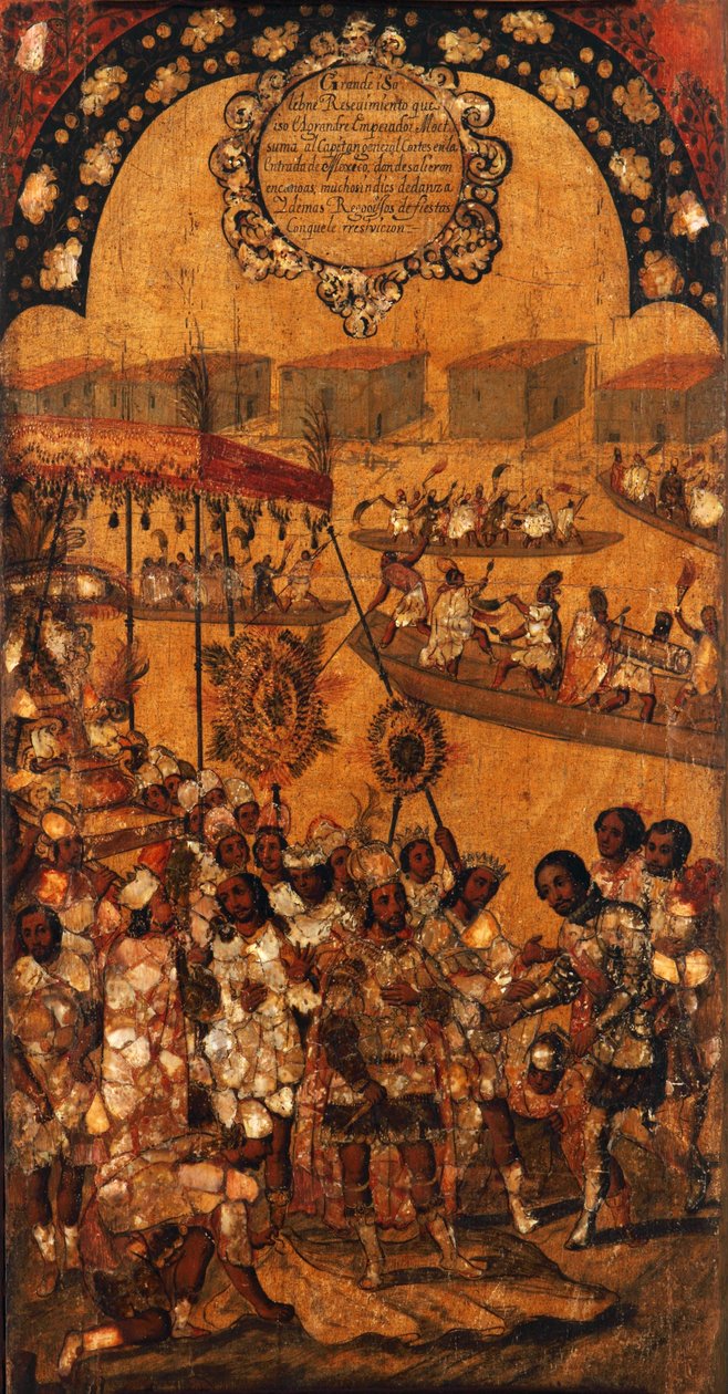 Mexikó hódítása, X. panel, 1696-1715 körül (festés fára) alkotó: Miguel Gonzalez