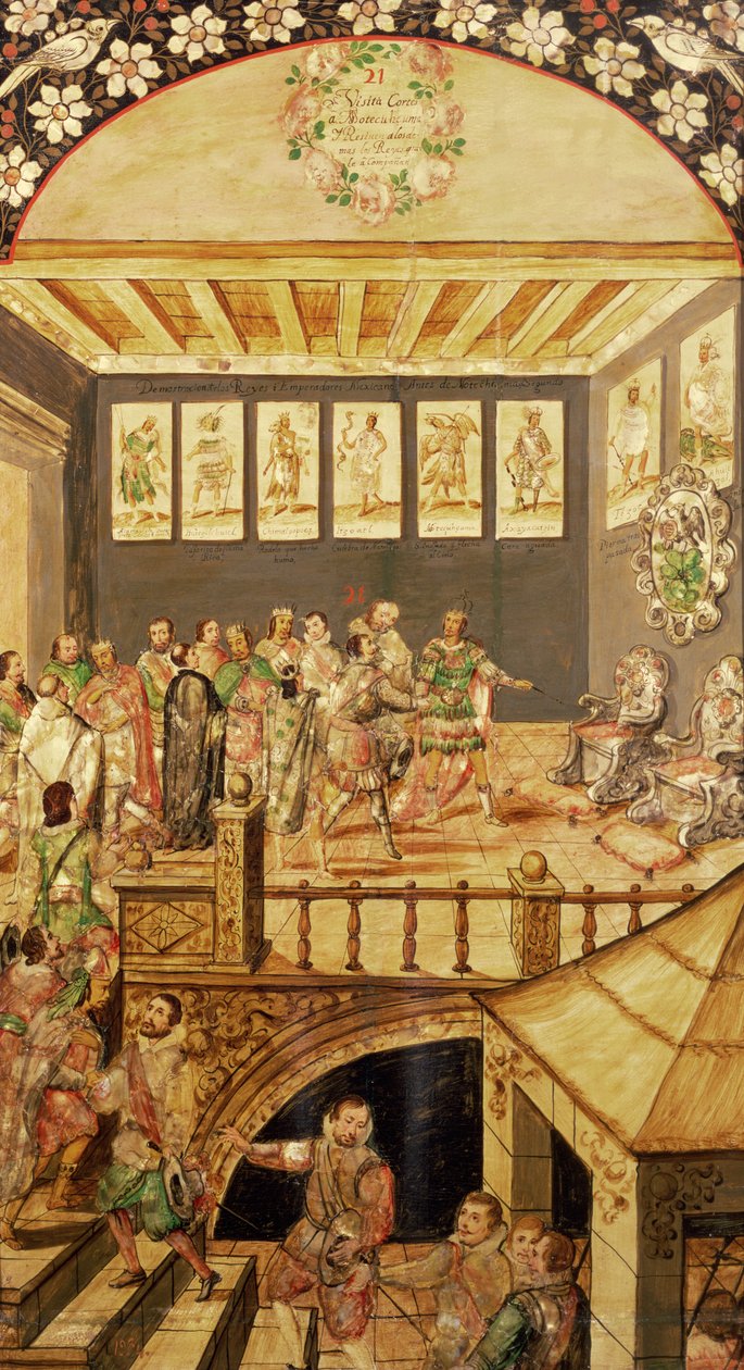 Mexikó meghódítása: Hernando Cortes (1485-1547) látogatása Montezumában (1466-1520) 1520-ban, 1698 alkotó: Miguel and Juan Gonzalez
