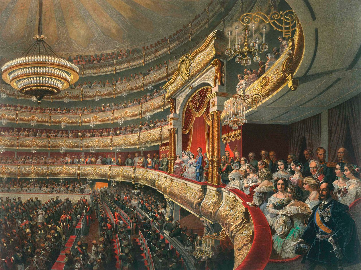 A Bolsoj Színház nézőtere, Moszkva, Oroszország, 1856. alkotó: Mihaly von Zichy