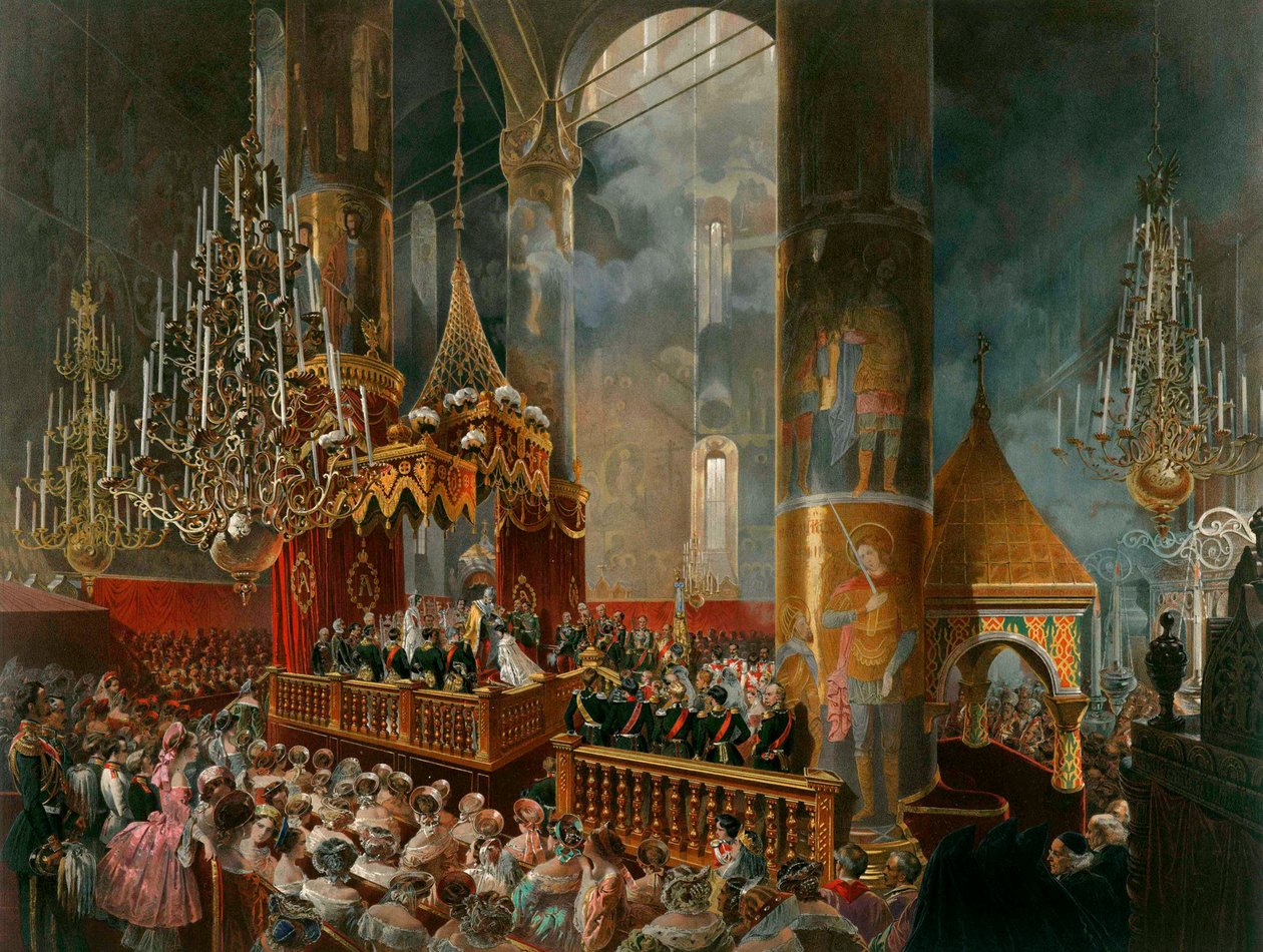 Mária Alekszandrovna orosz cárnő megkoronázása, Moszkva, 1856. alkotó: Mihaly von Zichy