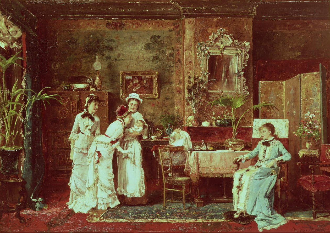 Látogatás egy új anyánál, 1879 alkotó: Mihály Munkácsy