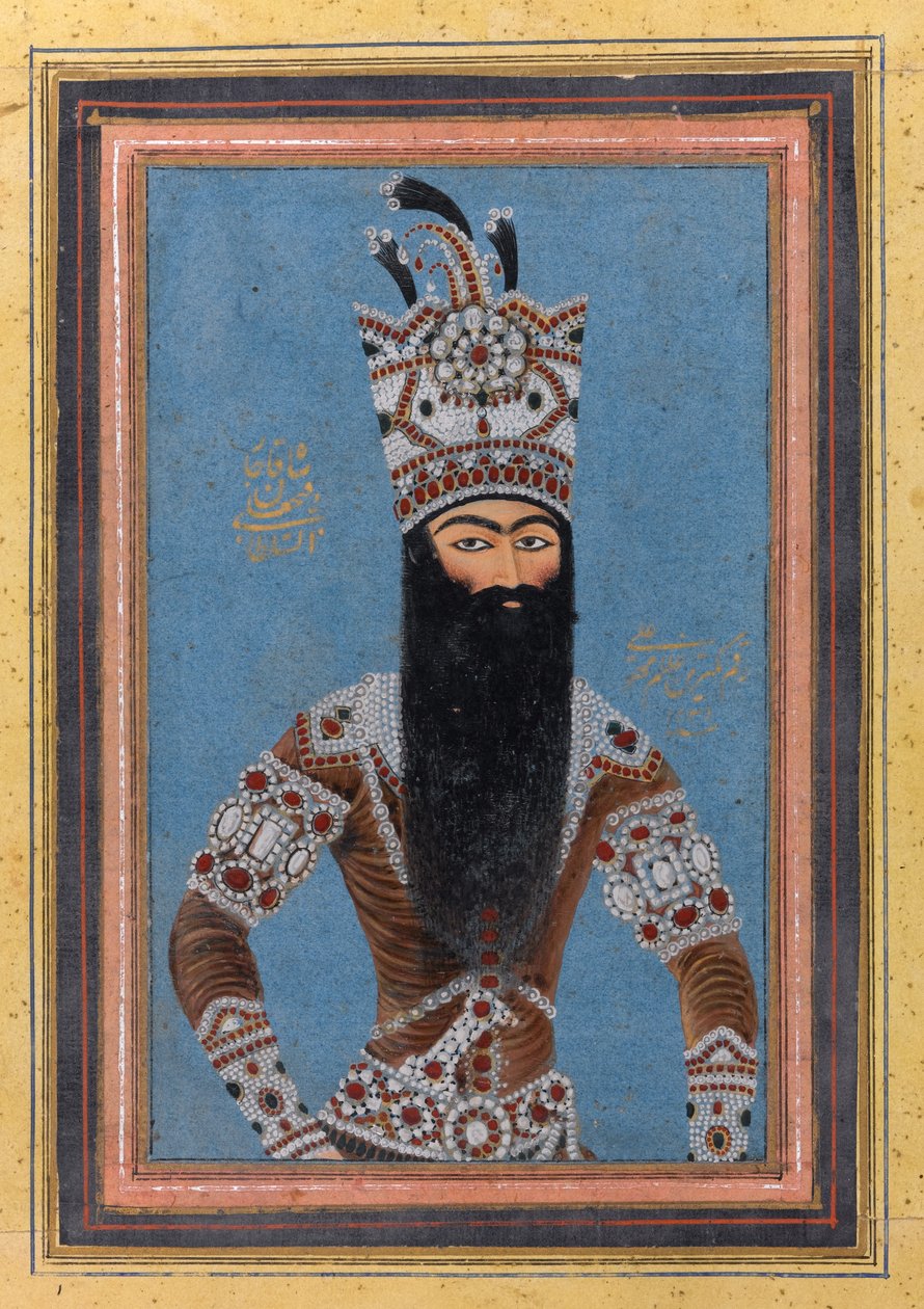 FathAli Shah Qajar portréja, 1815 (wc, arany és tinta papíron) alkotó: MihrAli MihrAli