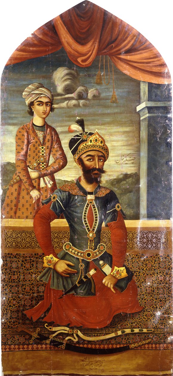 Dzsingisz kán portréja jelenlévő fiatallal, 1803-4 alkotó: Mihr Ali