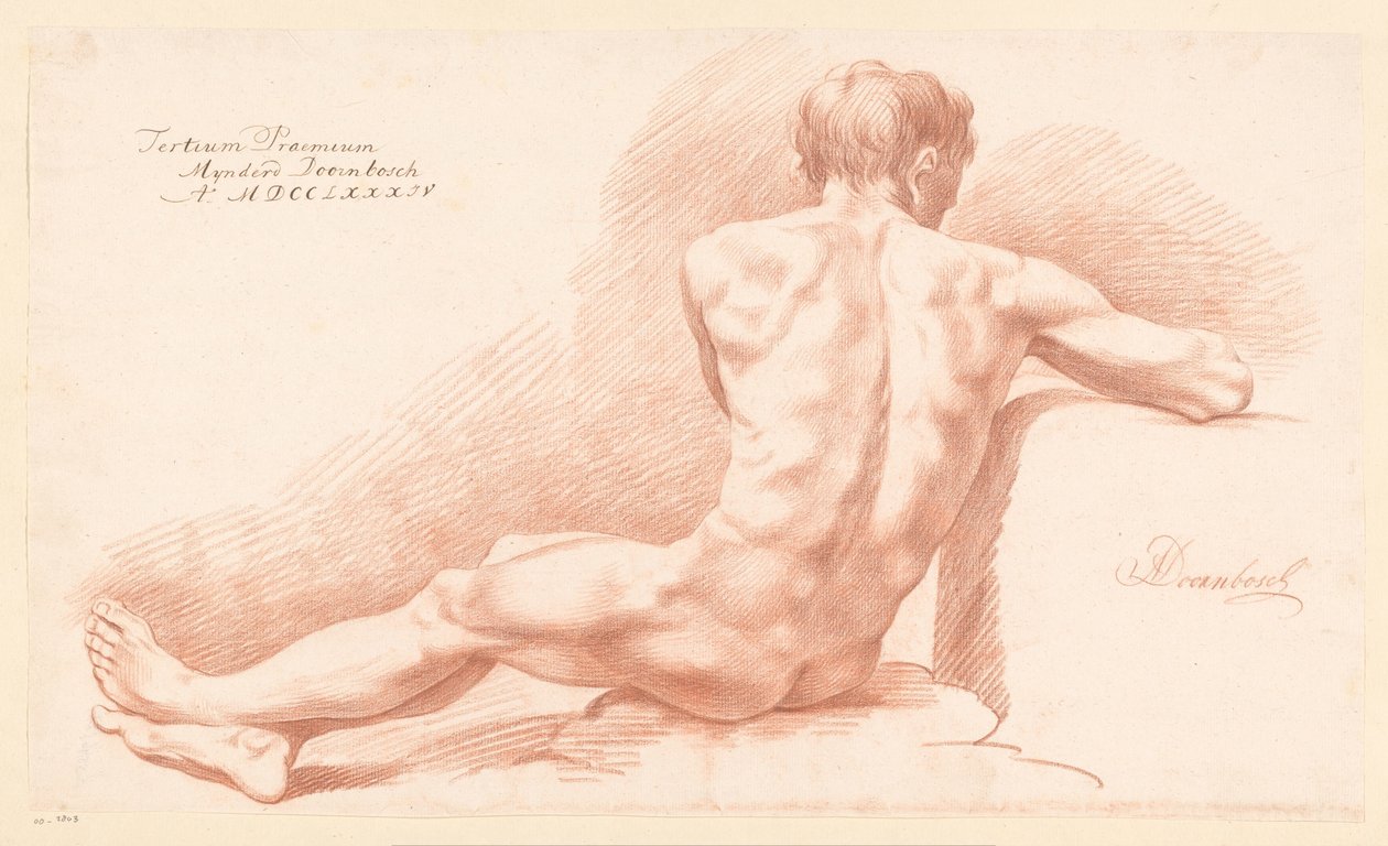 Ülő férfi akt, hátulról nézve (3. díj 1784) alkotó: Mijnderd Doornbosch