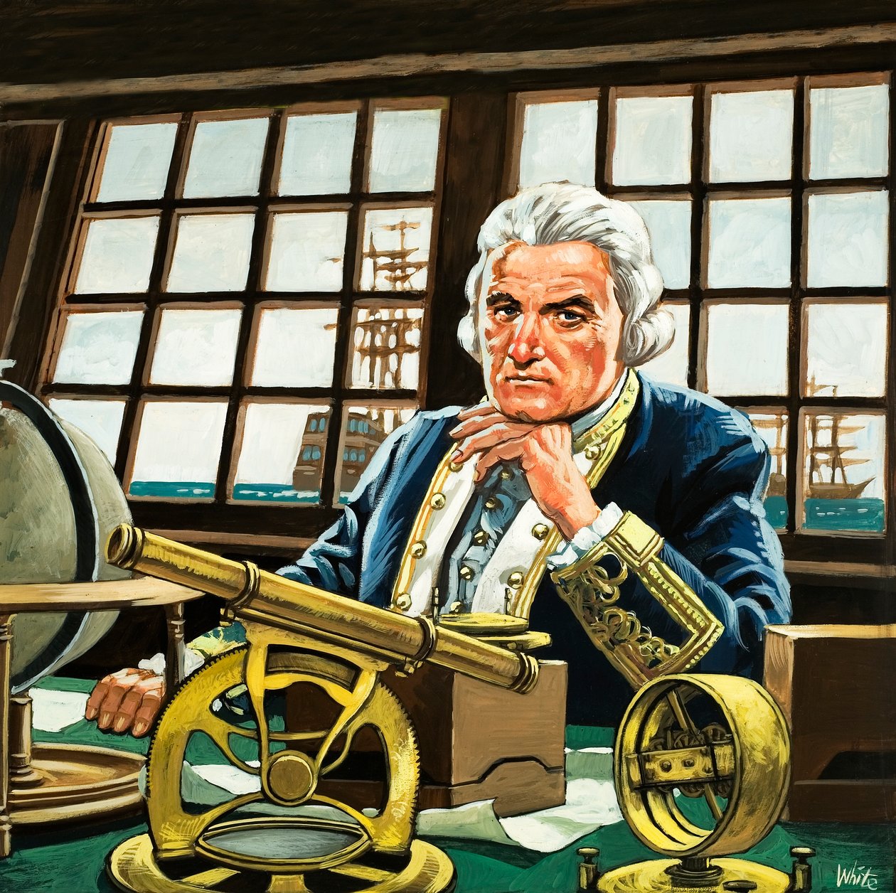 James Cook a kabinjában alkotó: Mike (20th century) White