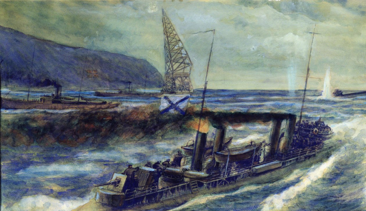 A Grozovoi orosz romboló által a Barents-tengerben 1916. október 20-án elsüllyesztett U 56-os német u-boat alkotó: Mikhail Mikhailovich Semyonov