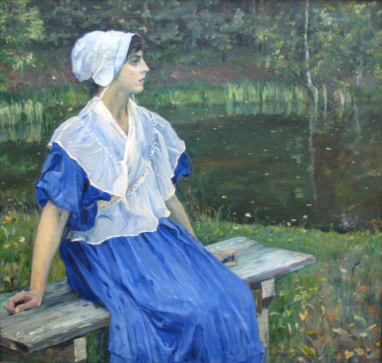 Lány a tónál N. M. Nesterova portréja, 1923n Deutsch: Madchen am Teich Portrait von N.M. Nesterova, 1923n: .., 1923n alkotó: Mikhail Vasilievich Nesterov