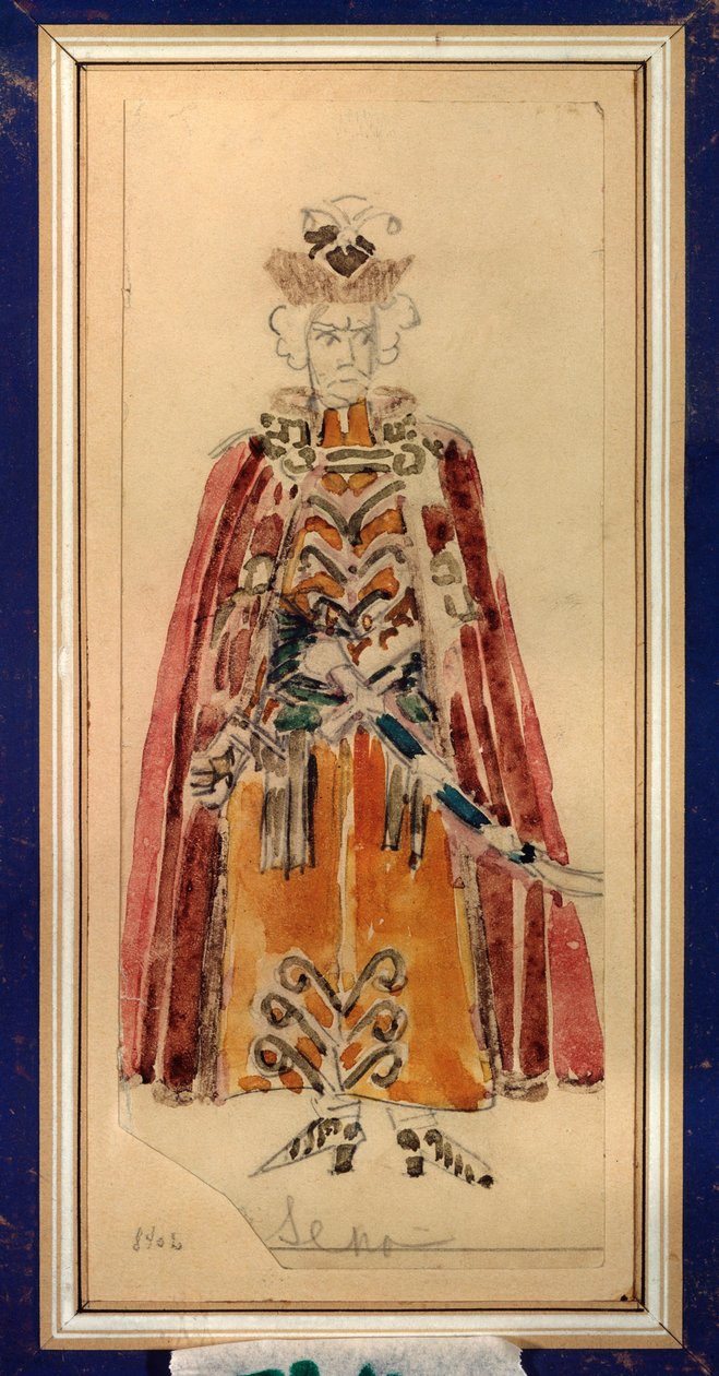 Előkészítő jelmez Piotr Csajkovszkij (1840-1893) "Mazepa" című operájához (P. Csajkovszkij Mazepa című operájának jelmezterve) - Mihail Alekszandrovics Vrubel (Vrubel) (1856-1910) munkája, ceruza és gouache papíron, Orosz szcenográfiai művészet - St alkotó: Mikhail Aleksandrovich Vrubel