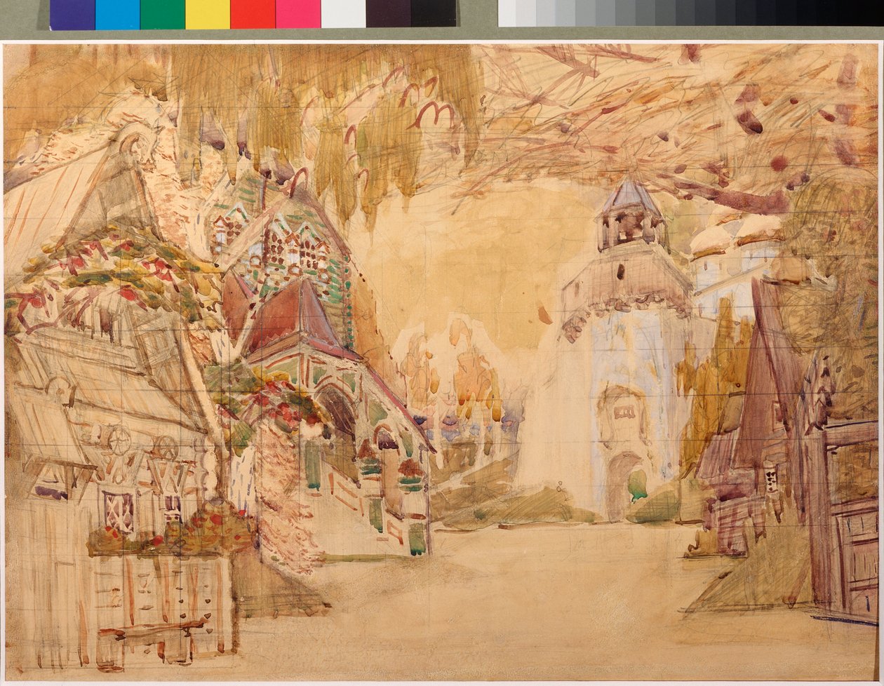 Decor preparatoire pour ""La Fiancee du Tsar"" de Nicolas (Nikolai) Rimski Korsakov (Rimski-Korsakov) (1844-1908) (Stage Design for the opera ""The Bride of the Tsar"" by N Rimsky Korsakov (Rimsky-Korsakov) - Oeuvre de Mikhail ALexandrovich Vrubel (Vroubel alkotó: Mikhail Aleksandrovich Vrubel