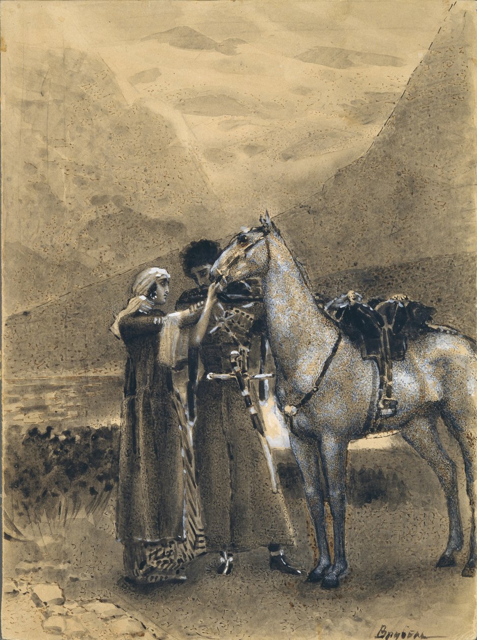 Zara búcsú Ismaillel. Illusztráció Mihail Lermontov Ismail Bey című verséhez, 1890-1891 alkotó: Mikhail Aleksandrovich Vrubel