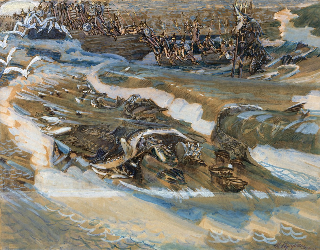 Illusztráció A. Puskin Saltan cár meséjéhez, 1901 alkotó: Mikhail Aleksandrovich Vrubel