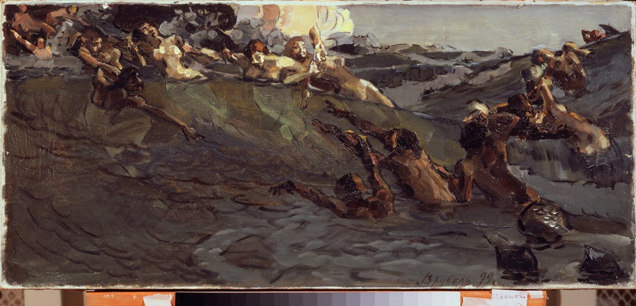 Najádok és tritonok játéka – Mihail Alekszandrovics Vrubel (Vrubel) festménye (1856-1910), olaj, vászon alkotó: Mikhail Aleksandrovich Vrubel