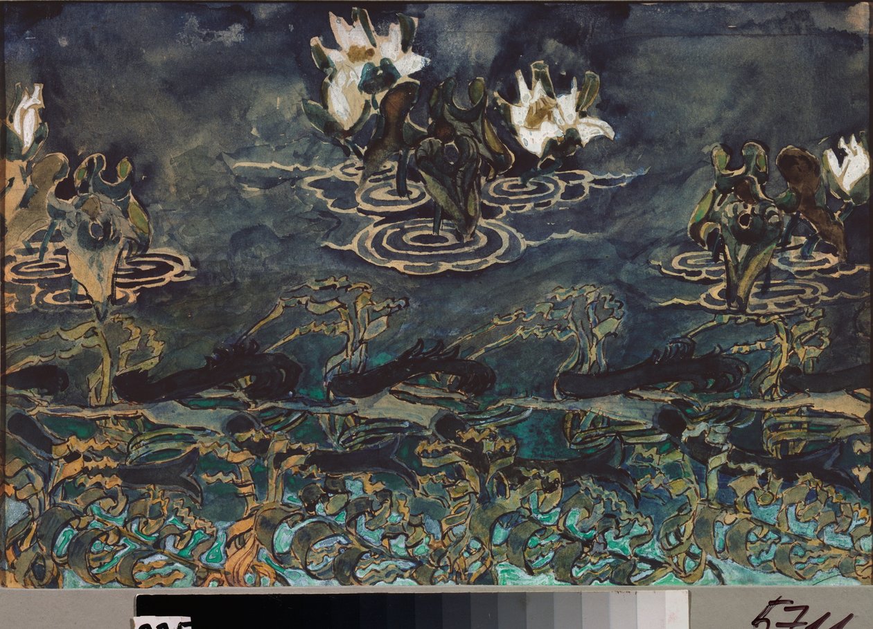 Nenuphars (nimfeák) (vízi virágok) - Mihail Alekszandrovics Vrubel (Vrubel) (1856-1910) munkája, akvarell és gouache papíron, orosz művészet 19-20. század, szecesszió - Állami Múzeum Abramtsevo Estate, Moszkva alkotó: Mikhail Aleksandrovich Vrubel