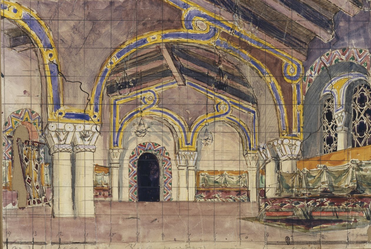 Színpadterve N. Rimszkij-Korszakov A cárok menyasszonya című operájához, 1899 alkotó: Mikhail Aleksandrovich Vrubel