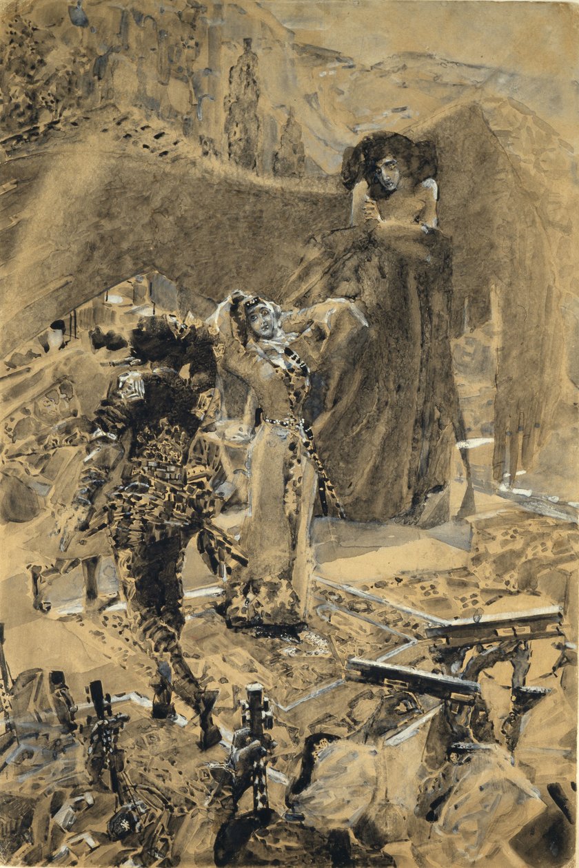 Tamaras tánc. Illusztráció Mihail Lermontov A démon című verséhez, 1890-1891 alkotó: Mikhail Aleksandrovich Vrubel