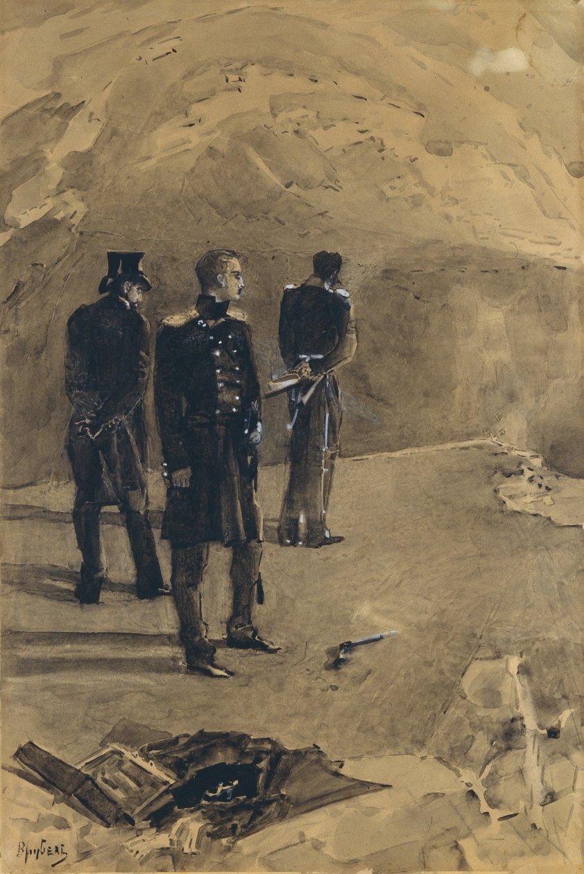 Pechorin és Grusnitsky párharca. Illusztráció Mihail Lermontov Korunk hőse című regényéhez, 1891 alkotó: Mikhail Aleksandrovich Vrubel