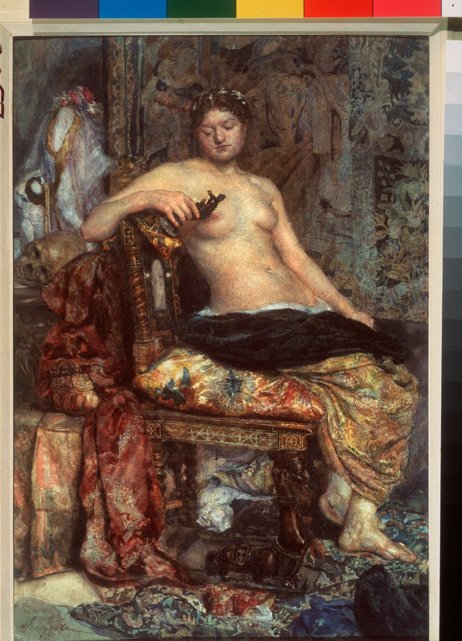 Modell reneszánsz berendezésben – Mihail Alekszandrovics Vrubel (Vrubel) (1856-1910) munkája, akvarell papíron alkotó: Mikhail Aleksandrovich Vrubel