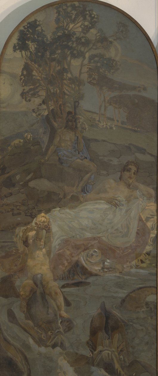 Vénusz, Ámor és Párizs, A párizsi ítélet című triptichon középső panelje alkotó: Mikhail Aleksandrovich Vrubel