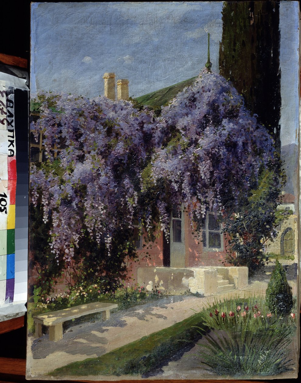 Wisteriával átszőtt ház. Mihail Alekszandrovics Alisov (1859-1933) festménye. Olaj, vászon, 62,3 x 44,4 cm. Orosz iskola a XX. század elején. Építészeti és Művészeti Múzeum, Alupka, Ukrajna. ©FineArtImage/Leemage alkotó: Mikhail Alexandrovich Alisov