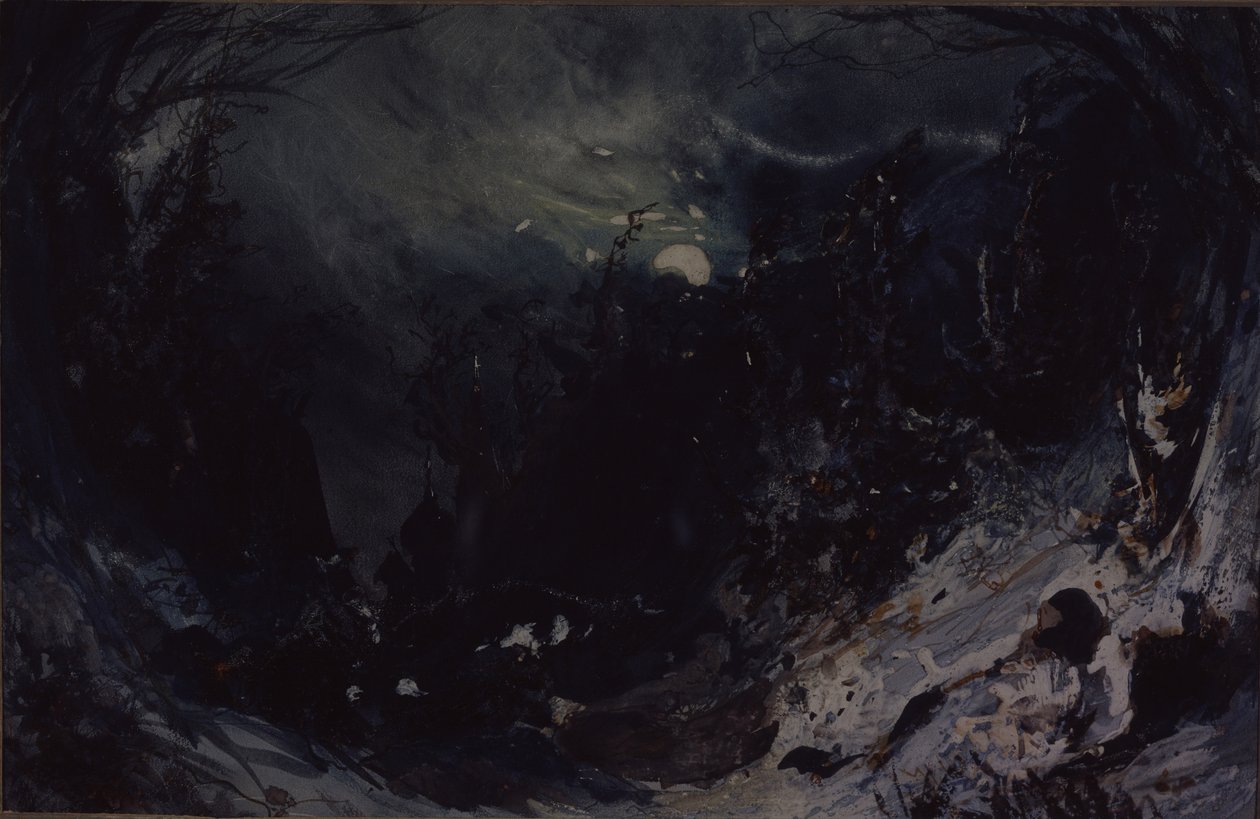 Színpadterv A. Szerov A gonosz hatalma című operájához, 1871 alkotó: Mikhail Ilyich Bocharov