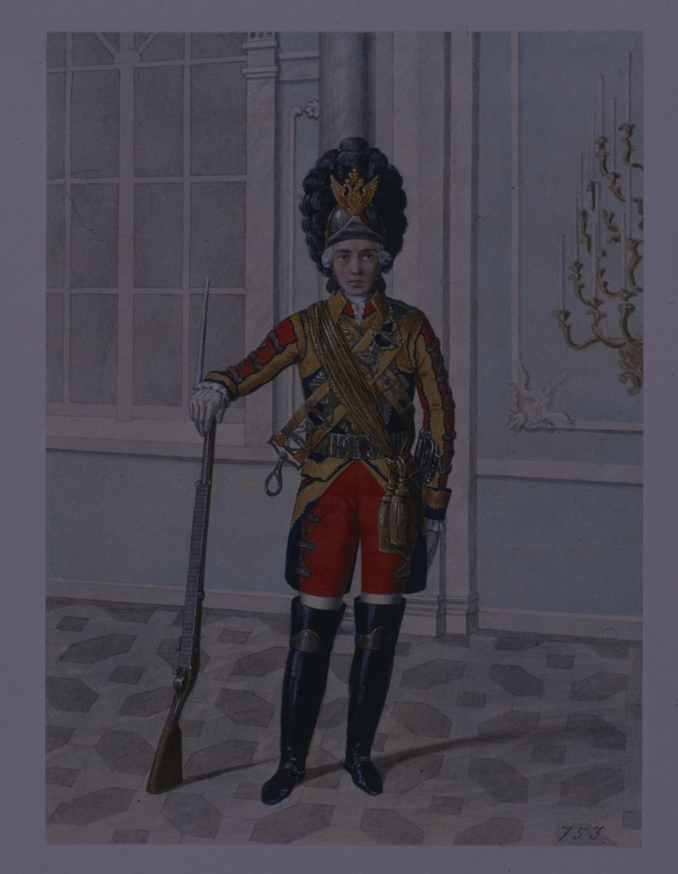 Az életőr lovasezred tisztje 1764-1796 között, az 1840-es évek eleje alkotó: Mikhail Ivanovich Terebenev