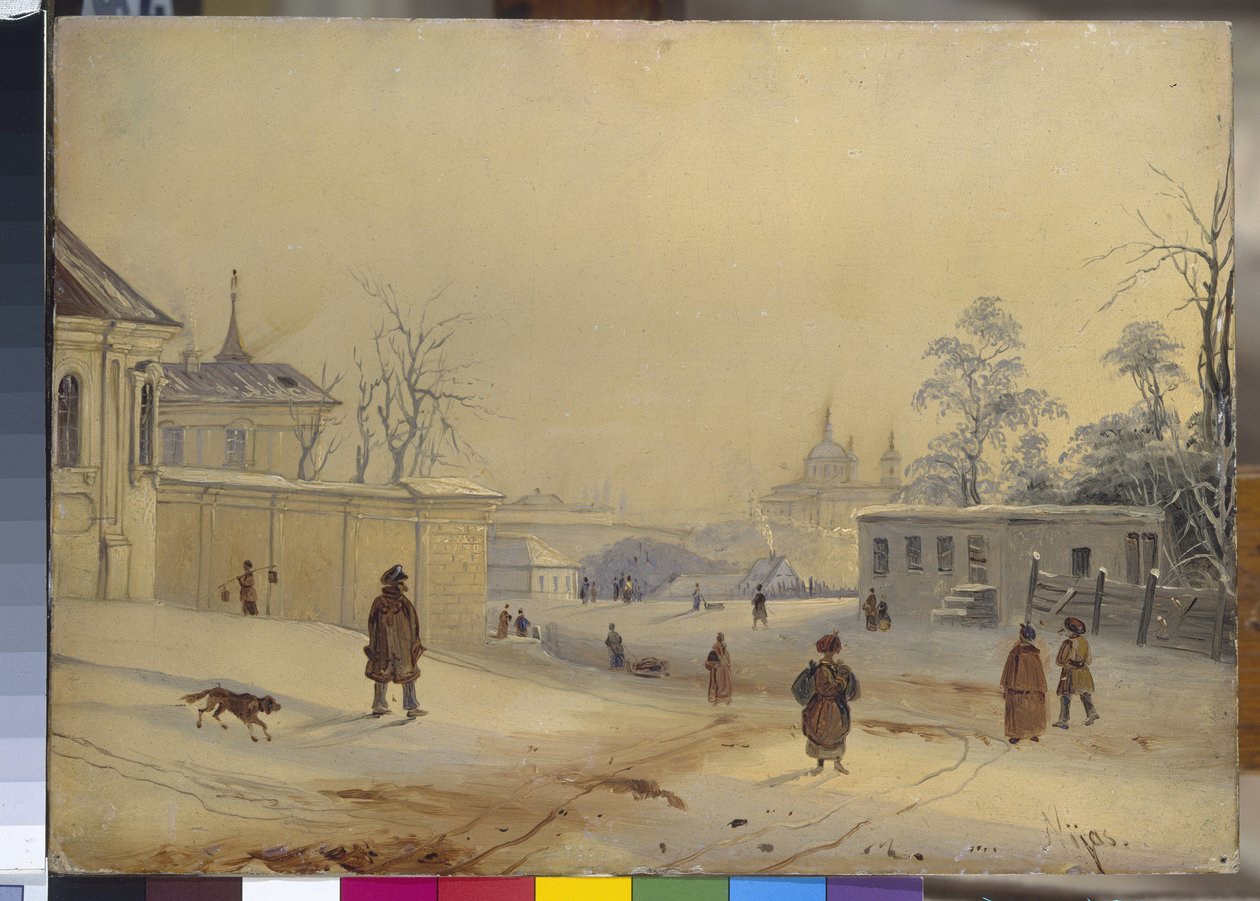 Vlagyimir-domb Kyivben (Vlagyimir-domb (Vladimirskaya Gorka) Kijevben). Táj a hó alatt. Mikhail Makarovich Sazhin (1818-1887) munkája, olaj, karton. 19. századi orosz művészet. Állami Orosz Múzeum, Szentpétervár alkotó: Mikhail Makarovich Sazhin