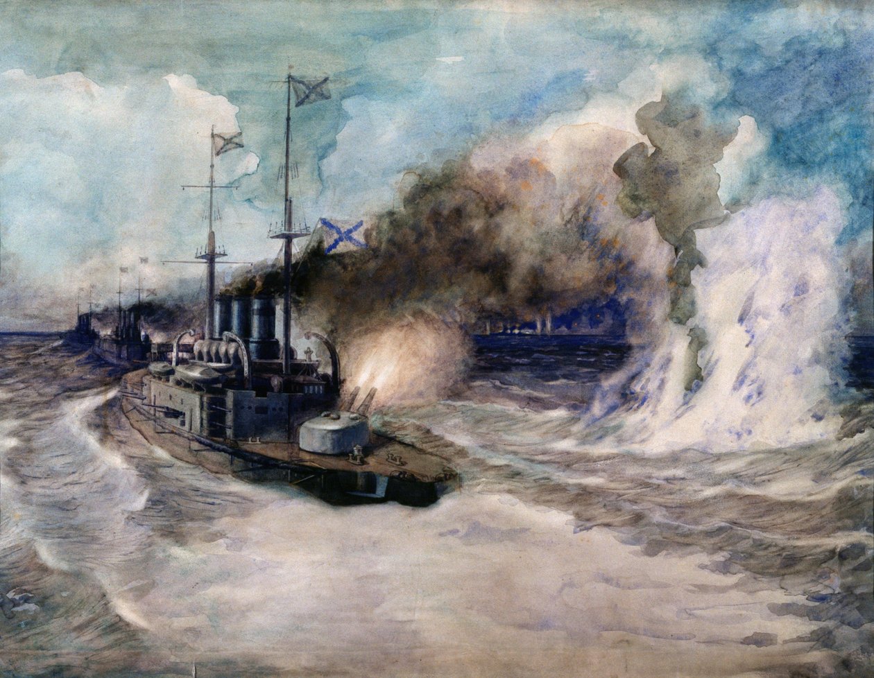 A fekete-tengeri flotta és a német Goeben páncélos cirkáló 1914. november 5-i haditengerészeti csata - Mihail Mihajlovics Szemjonov alkotása ( alkotó: Mikhail Mikhailovich Semyonov