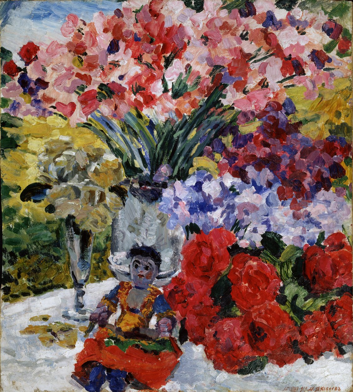 Virágok és egy baba, 1916 alkotó: Mikhail Nikolayevich Yakovlev
