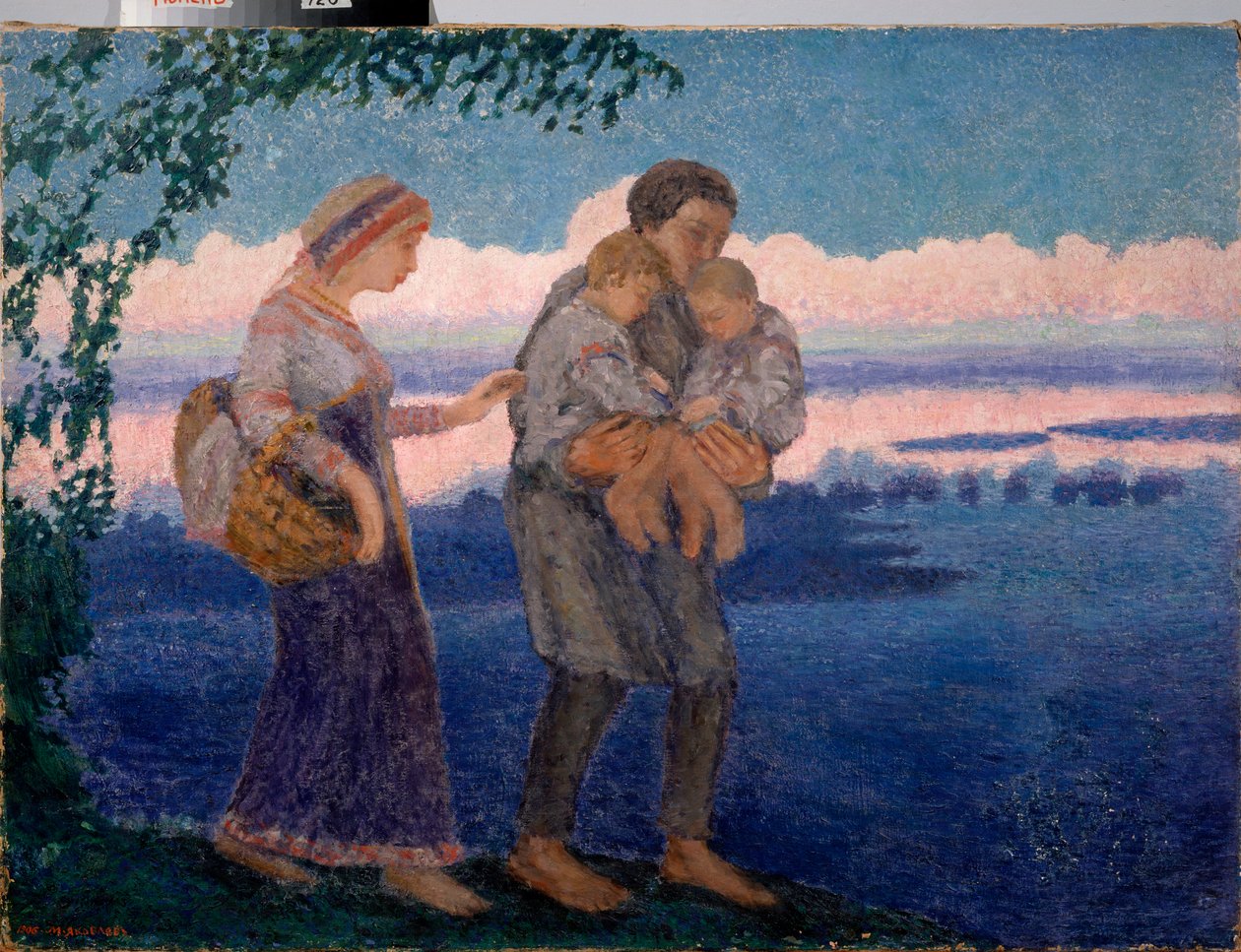 Esti hazatérés – Mihail Nyikolajevics Jakovlev (1880-1942) festménye, olaj, vászon alkotó: Mikhail Nikolayevich Yakovlev